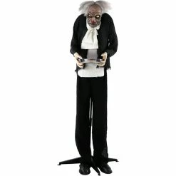 Haunted Hill Farm Life-Size Moaning Butler Prop Holding Silver Tray, Indoor/Outdoor Halloween Decor, Edwin