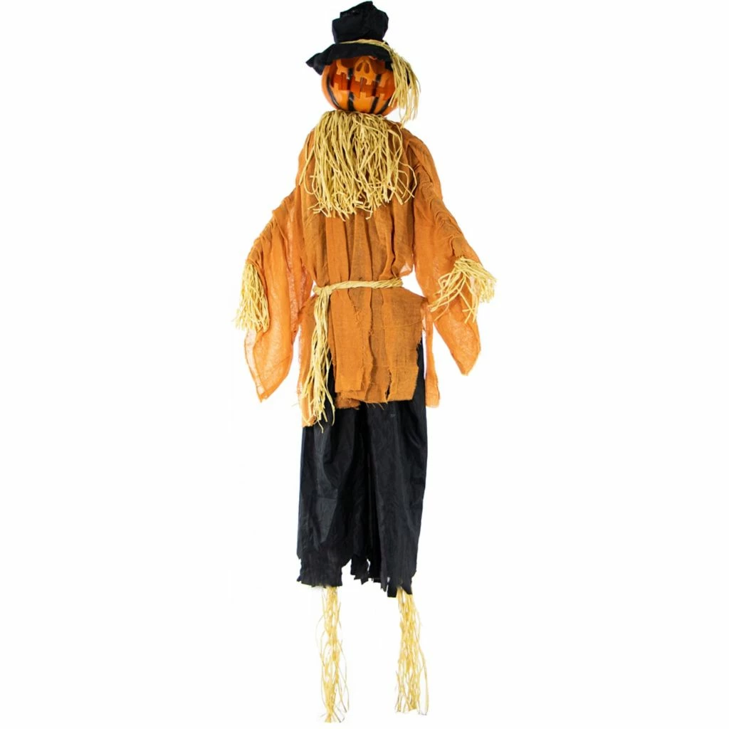 Haunted Hill Farm 6 ft. Scarecrow Prop with Rotating Jack-O-Lantern Head, Indoor/Outdoor Halloween Decor, Jeckle