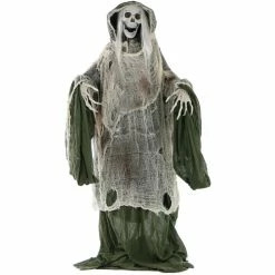 Haunted Hill Farm Life-Size Moaning Skeleton Prop with Rotating Head, Indoor/Outdoor Halloween Decor, Mortia