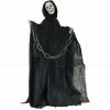 Haunted Hill Farm Life-Size Talking Skeleton Prop with Moving Mouth, Indoor/Outdoor Halloween Decor, Thanatos