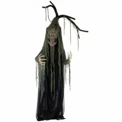 Haunted Hill Farm Life-Size Talking Tree Prop with Moving Mouth, Indoor/Outdoor Halloween Decor, Leafless Lenny