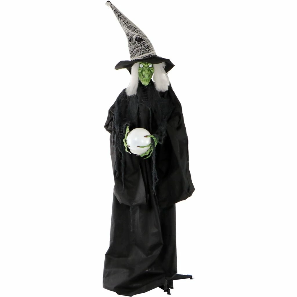 Haunted Hill Farm Life-Size Wicked Witch Prop with LED Crystal Ball, Indoor/Outdoor Halloween Decor, Desdemona