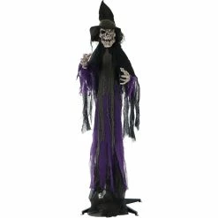 Haunted Hill Farm Life-Size Witch Prop with 6-Function Multi-Color Light, Indoor/Outdoor Halloween Decor, Myrtle