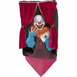 Haunted Hill Farm Animatronic Clown, Indoor/Outdoor Halloween Decor, Flashing Red Eyes, Talking, Battery-Operated, HHFTCL-2HLSA