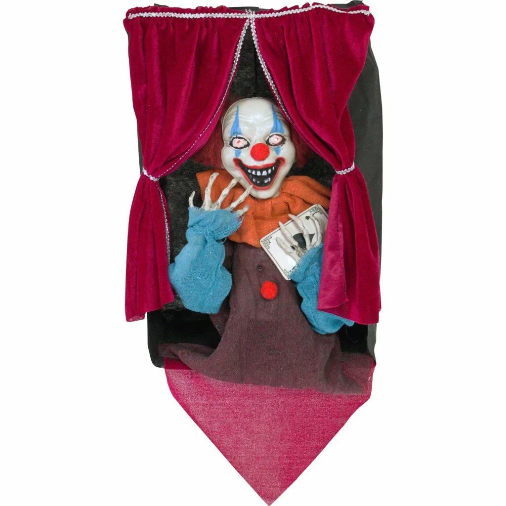 Haunted Hill Farm Animatronic Clown, Indoor/Outdoor Halloween Decor, Flashing Red Eyes, Talking, Battery-Operated, HHFTCL-2HLSA