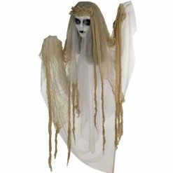Haunted Hill Farm 47 in. Animatronic Bride, Indoor/Outdoor Halloween Decor, Light-up White Eyes, Poseable