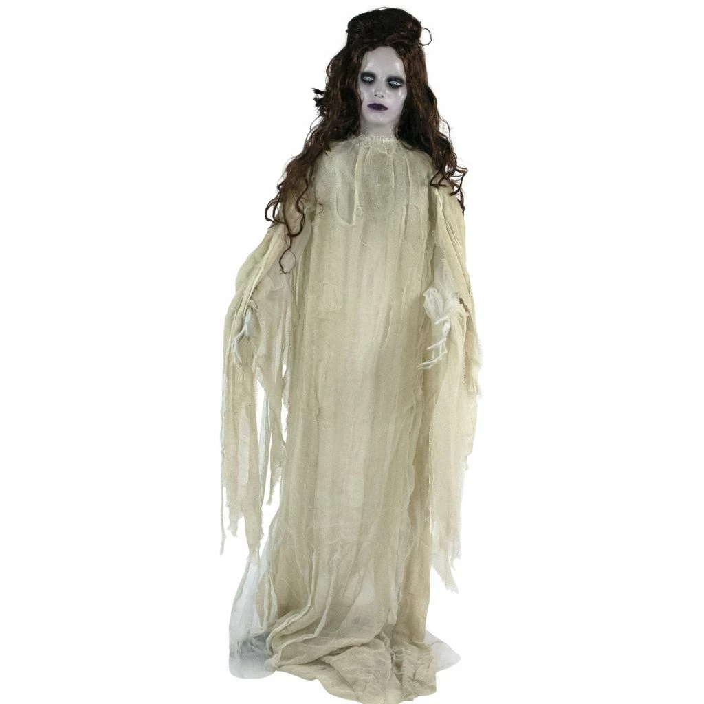 Haunted Hill Farm Life-Size Animatronic Bride, Indoor/Outdoor Halloween Decor, Light-up Eyes, Battery-Operated