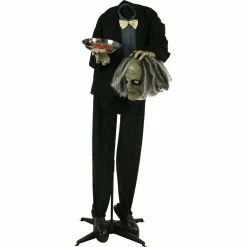 Haunted Hill Farm Life-Size Animatronic Zombie, Indoor/Outdoor Halloween Decor, Light-Up Red Eyes, Poseable