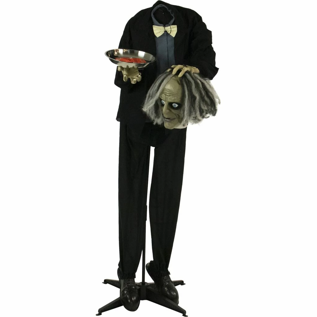 Haunted Hill Farm Life-Size Animatronic Zombie, Indoor/Outdoor Halloween Decor, Light-Up Red Eyes, Poseable