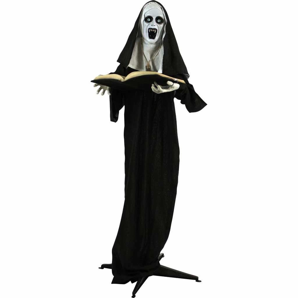 Haunted Hill Farm Life-Size Animatronic Witch, Indoor/Outdoor Halloween Decor, Flashing Green Eyes, Talking