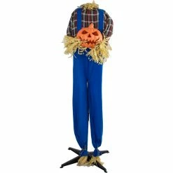 Haunted Hill Farm Life-Size Animatronic Scarecrow, Indoor/Outdoor Halloween Decor, Light-up Face, Talking