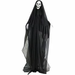 Haunted Hill Farm Life-Size Animatronic Reaper, Indoor/Outdoor Halloween Decor, Light-Up Red Eyes, Poseable, HHSKEL-3FLSA