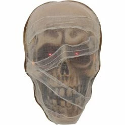 Haunted Hill Farm 2 ft. Animated Gauze Covered Mummy Head Halloween Decoration, Indoor/Covered Outdoor, HHDHSKULL-2LS