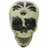 Haunted Hill Farm 5.5 in. Off-White Sugar-Skull Inspired Day of The Dead Decorative Skull, Black and Silver Accents, HHDODSKL-3S