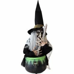 Haunted Hill Farm 1.6 ft. Animated Witch, Indoor/Outdoor Halloween Decoration, Red/Green LED Eyes, Evanora, HHDWTC-2LSA
