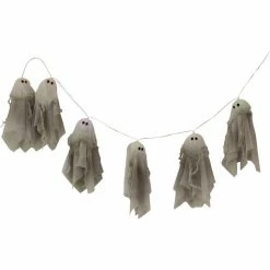 Haunted Hill Farm 4.4 ft. Light-Up Ghost Garland, Halloween Decoration, HHGARGHST-2S