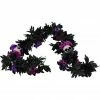 Haunted Hill Farm 6 ft. Gothic Skull Garland, with Pink and Purple Flowers, Halloween Decoration, HHGARSKL-1