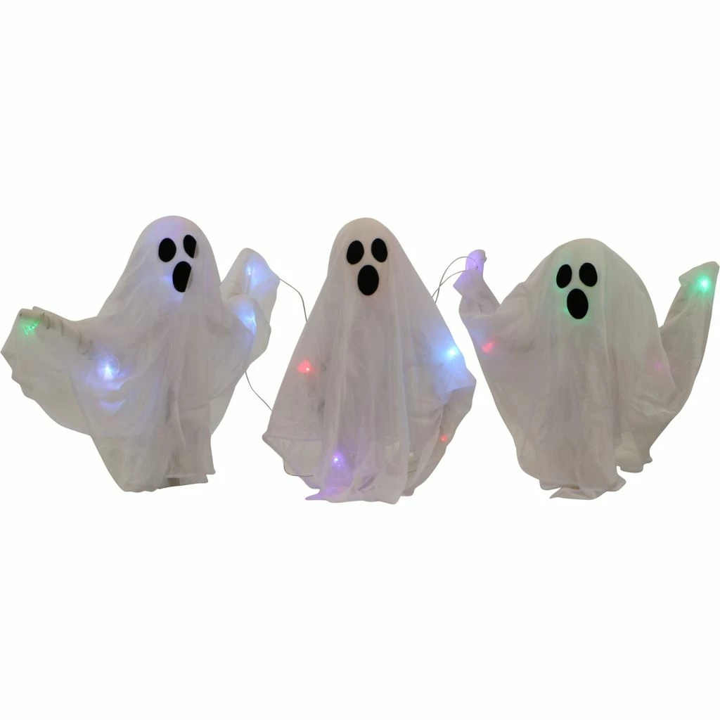 Haunted Hill Farm 5 ft. Wide Ghosts 3 Pack with Stakes, Indoor/Outdoor Halloween Decoration, Multi-Color LED, HHGHST-3STKL