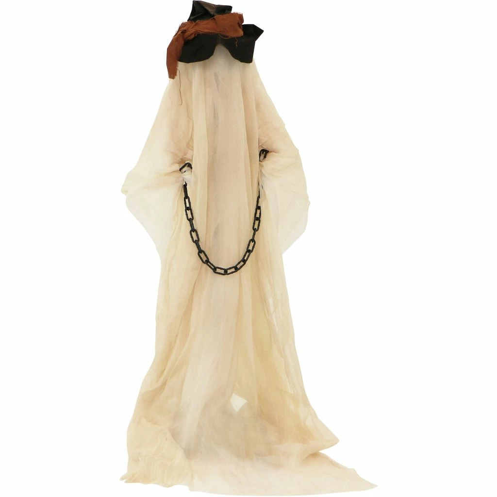 Haunted Hill Farm 6.5 ft. Animatronic Ghost, Indoor/Outdoor Halloween Decoration, White LED Face, Poseable, Harry, HHGHST-5FLS