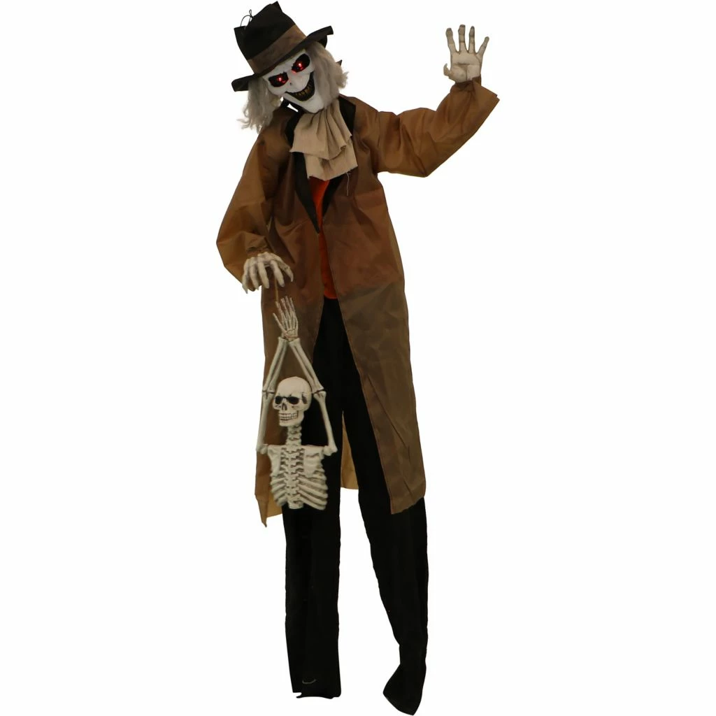 Haunted Hill Farm 5.25 ft. Animatronic Gravekeeper, Indoor/Outdoor Halloween Decor, Red LED Eyes, Jebediah Bones, HHGRVKPR-1FLSA