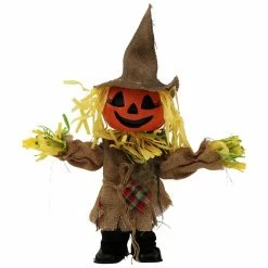 Haunted Hill Farm 1.25 ft. Musical Walking Pumpkin Scarecrow, Indoor/Outdoor Halloween Decoration, Davy, HHMNPUMP-1FSA
