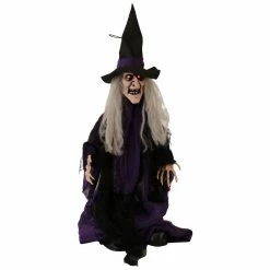 Haunted Hill Farm 2.25 ft. Animatronic Witch, Indoor/Outdoor Halloween Decoration, Red LED Eyes, Poseable, Hazel, HHMNWTC-1FLSA