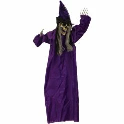 Haunted Hill Farm 3 ft. Hanging Skull Witch, Indoor/Outdoor Halloween Decoration, Poseable, HHMNWTC-3H