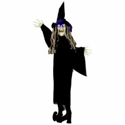Haunted Hill Farm 3 ft. Animatronic Floating Witch, Indoor/Outdoor Halloween Decoration, Blue LED Eyes, Poseable, HHMNWTC-6HLSA