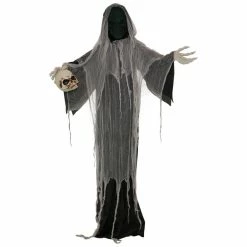 Haunted Hill Farm 5.25 ft. Standing Reaper, Indoor/Outdoor Halloween Decoration, LED Green Face, Poseable, Silence, HHRPR-11FLS