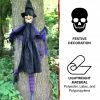 Haunted Hill Farm 4.58 ft. Hanging Witch, Black and Purple Stockings, Indoor/Outdoor Halloween Decoration, HHTTWTC-2
