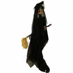 Haunted Hill Farm 6.5 ft. Witch on Broom, Indoor/Outdoor Halloween Decoration, LED Red Eyes, Misty, HHWITCH-24HLS