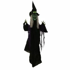 Haunted Hill Farm 5.6 ft. Witch, Indoor/Outdoor Halloween Decoration, LED Red Eyes, Poseable, Whining Wench, HHWITCH-29HLSA