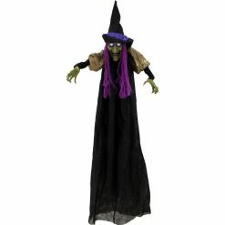 Haunted Hill Farm 5.75 ft. Hanging Witch, Indoor/Outdoor Halloween Decoration, Multi-Color LED Eyes, Marge, HHWITCH-30HLS