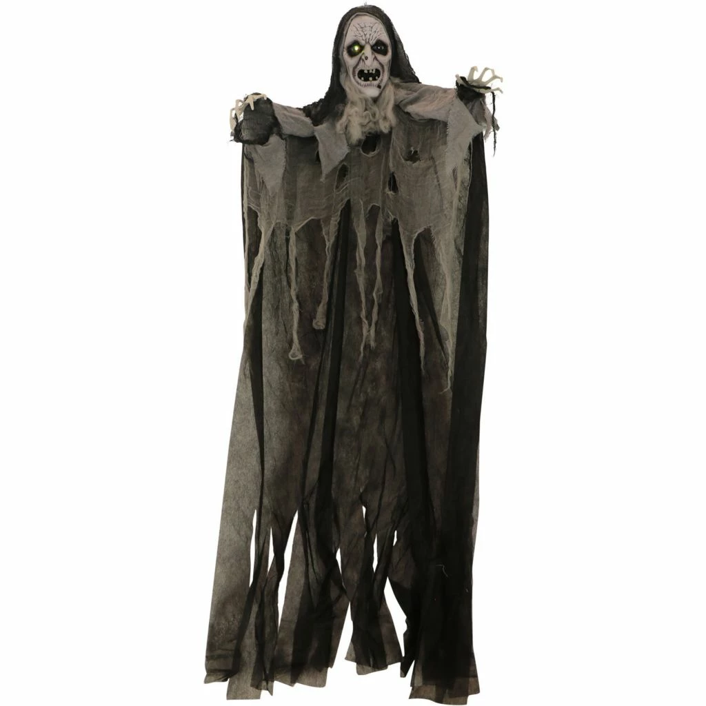Haunted Hill Farm 6 ft. Hanging Witch, Indoor/Outdoor Halloween Decoration, Multi-Color LED Eyes, Wicked Weaver