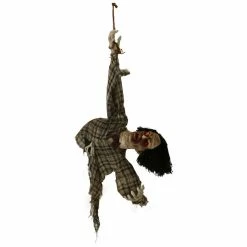 Haunted Hill Farm 3.9 ft. Hanging Zombie, Indoor/Outdoor Halloween Decoration, LED Red Eyes, Poseable, HHZOMB-1HLSA
